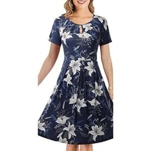 CHARMYI Dress XL for Women Casual Floral Party Swing A-Line Stretch Flowy